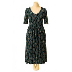 LuLaRoe Peacock Feather Dress‎ XL Bodycon Pencil Midi Bold Print Stretch Knit